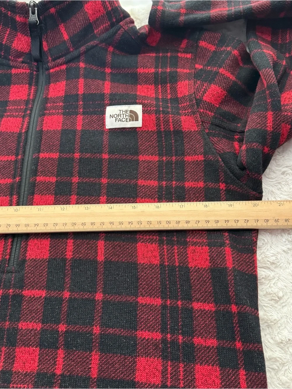 The North Face Men’s Red & Black Plaid Zip-Up Fleece Sweater